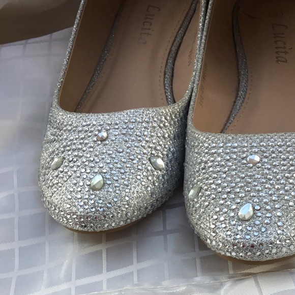 Enimay Womens Classic Slip On Rhinestone Stud Glitter Ballerina Ballet - Picture 5 of 9